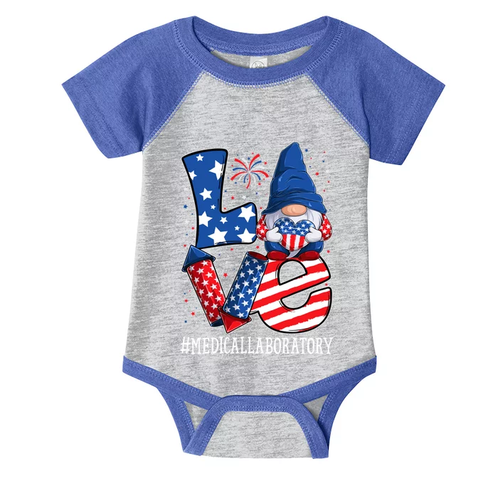 Medical Laboratory Love 4th Of July Gnome Usa Patriotic Gift Infant Baby Jersey Bodysuit