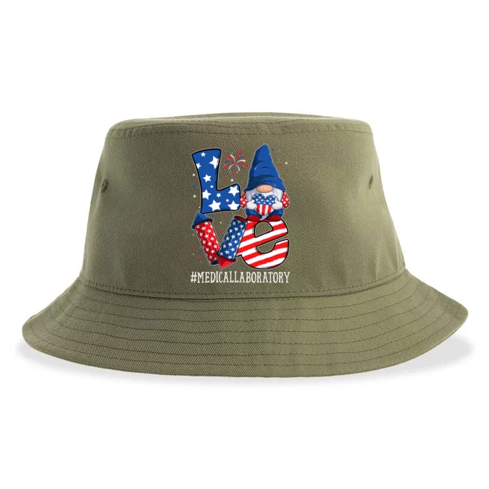 Medical Laboratory Love 4th Of July Gnome Usa Patriotic Gift Sustainable Bucket Hat