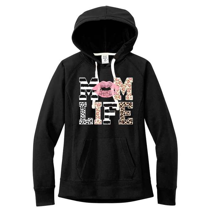 Mom Life Leopard Lips Women's Fleece Hoodie