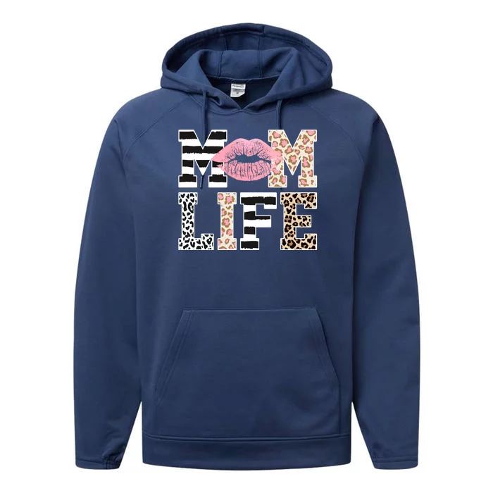 Mom Life Leopard Lips Performance Fleece Hoodie