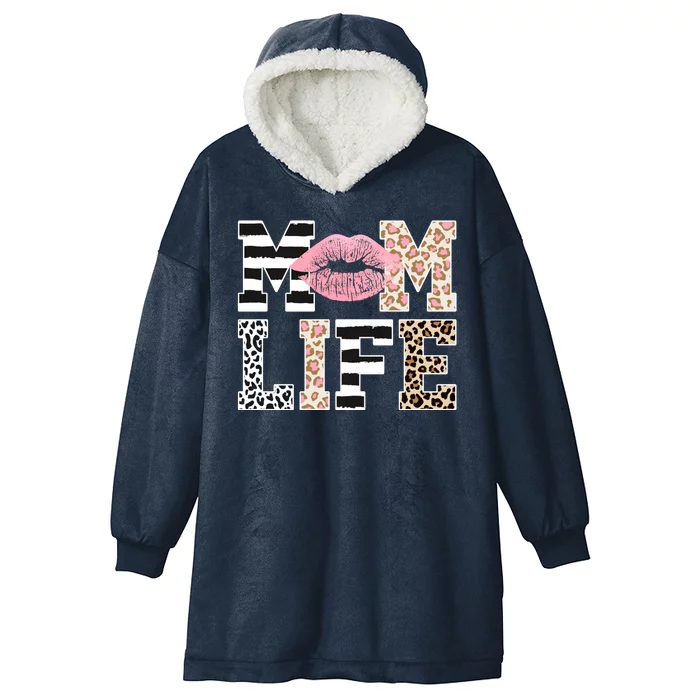 Mom Life Leopard Lips Hooded Wearable Blanket