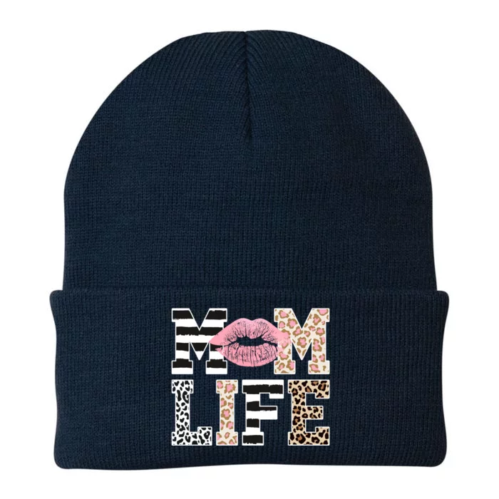 Mom Life Leopard Lips Knit Cap Winter Beanie