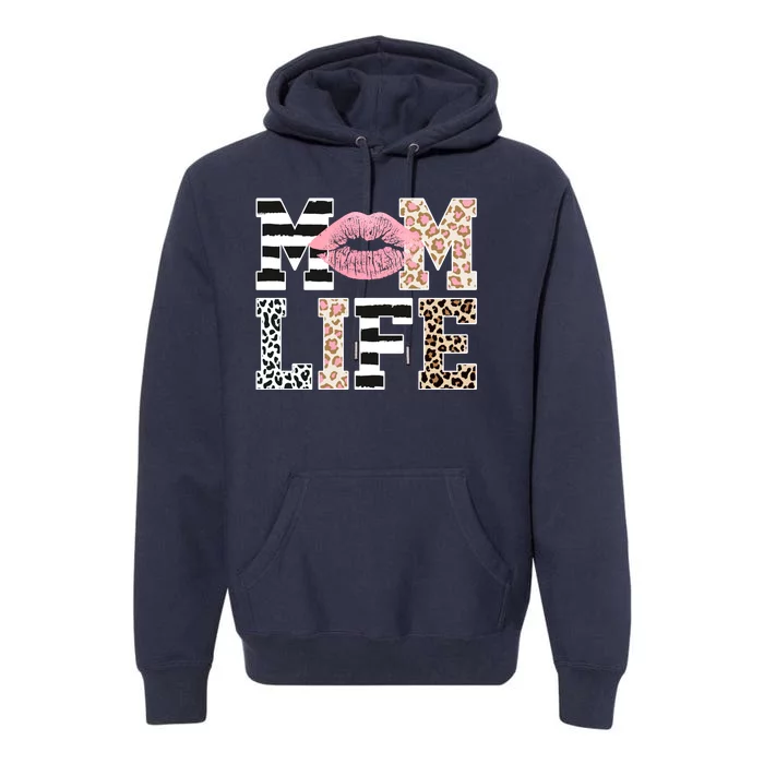 Mom Life Leopard Lips Premium Hoodie