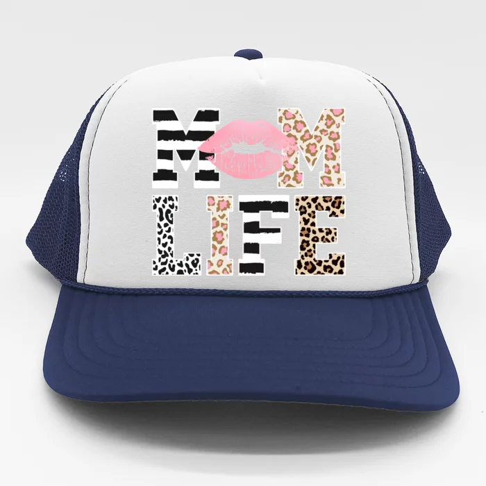 Mom Life Leopard Lips Trucker Hat