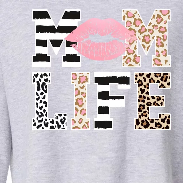 Mom Life Leopard Lips Cropped Pullover Crew