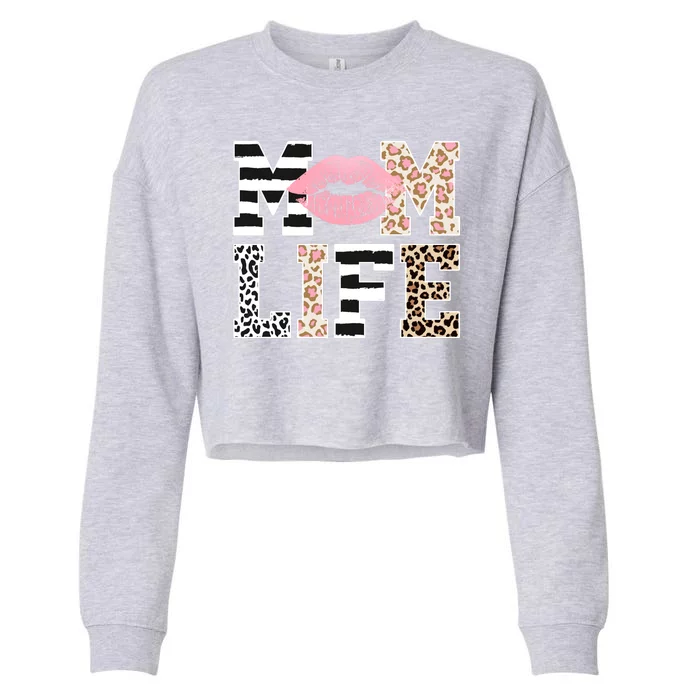 Mom Life Leopard Lips Cropped Pullover Crew