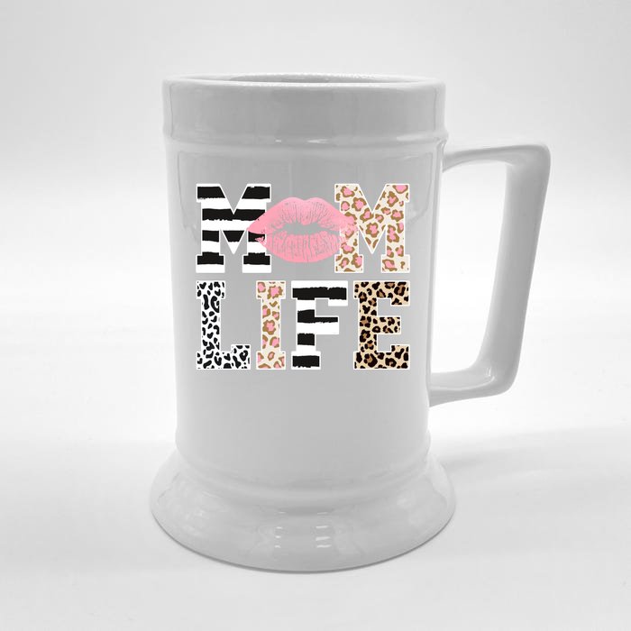 Mom Life Leopard Lips Front & Back Beer Stein