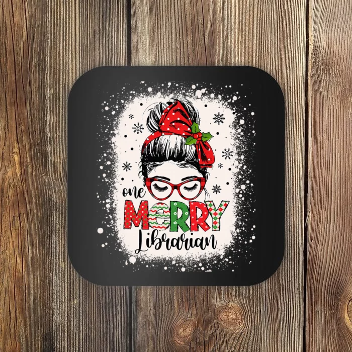 Merry Librarian Messy Bun School Librarian Christmas Library Coaster