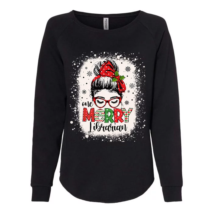 Merry Librarian Messy Bun School Librarian Christmas Library Womens California Wash Sweatshirt