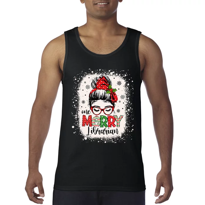 Merry Librarian Messy Bun School Librarian Christmas Library Tank Top