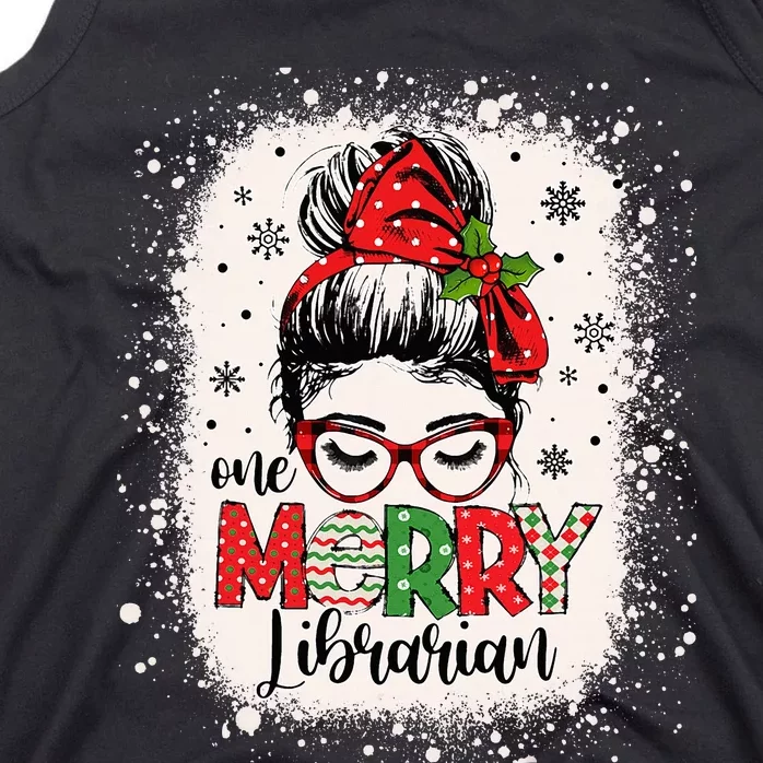 Merry Librarian Messy Bun School Librarian Christmas Library Tank Top