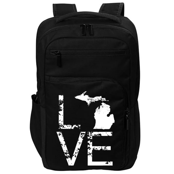 Michigan Love Mi State Home Pride Map Distressed Impact Tech Backpack