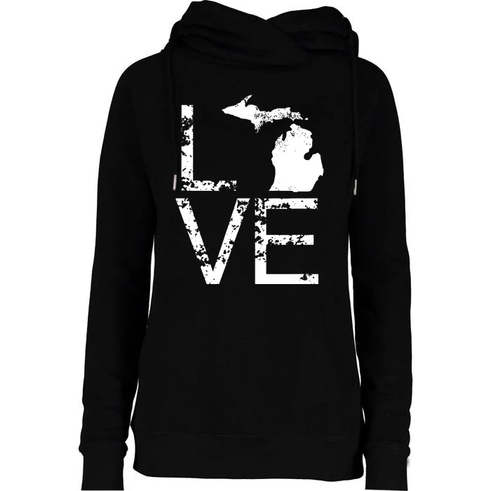 Michigan Love Mi State Home Pride Map Distressed Womens Funnel Neck Pullover Hood