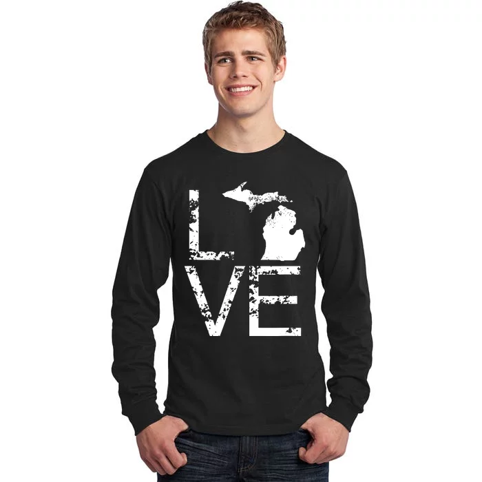 Michigan Love Mi State Home Pride Map Distressed Tall Long Sleeve T-Shirt