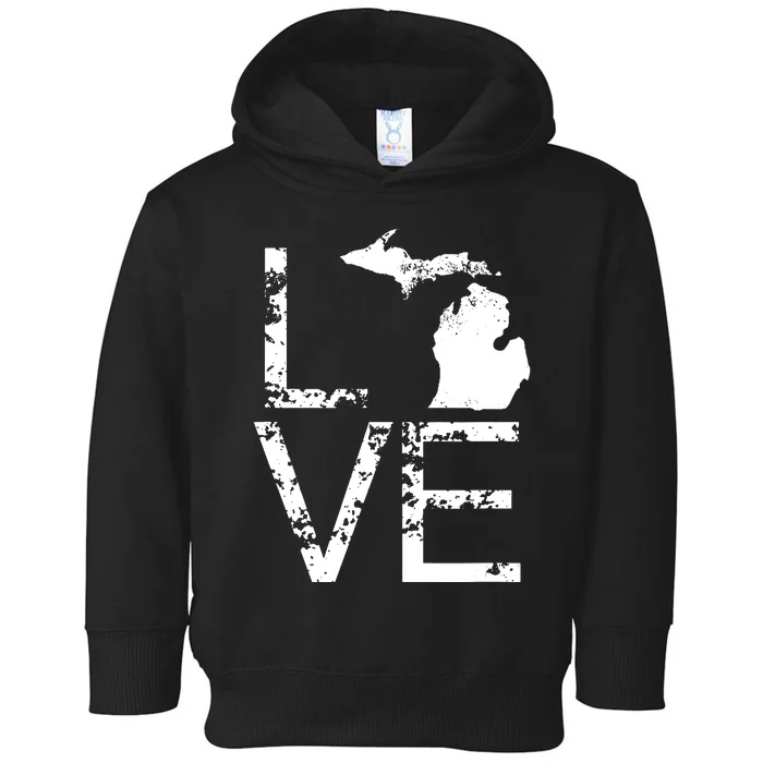 Michigan Love Mi State Home Pride Map Distressed Toddler Hoodie