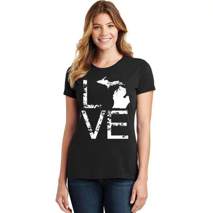 Michigan Love Mi State Home Pride Map Distressed Women's T-Shirt