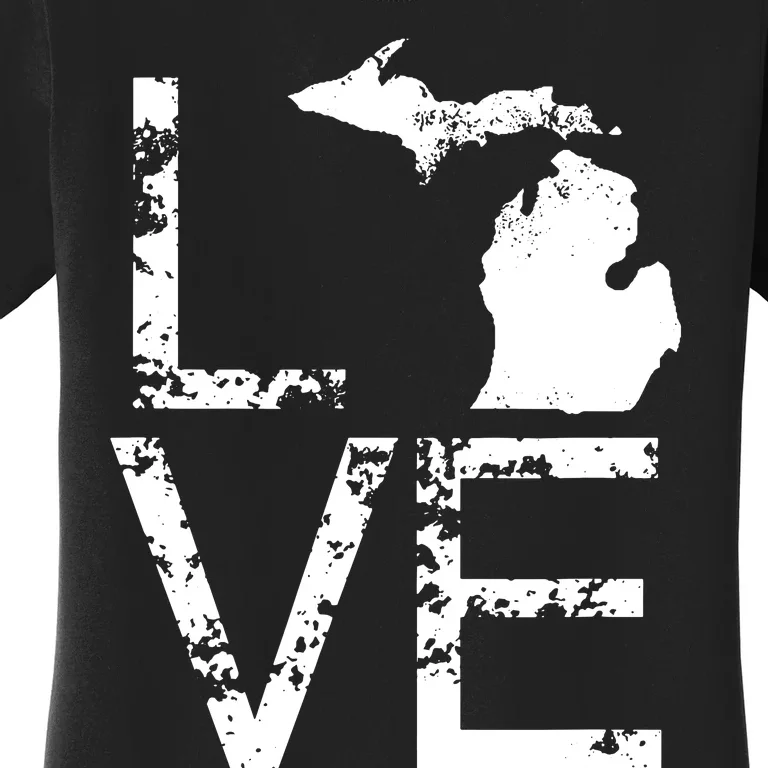 Michigan Love Mi State Home Pride Map Distressed Women's T-Shirt