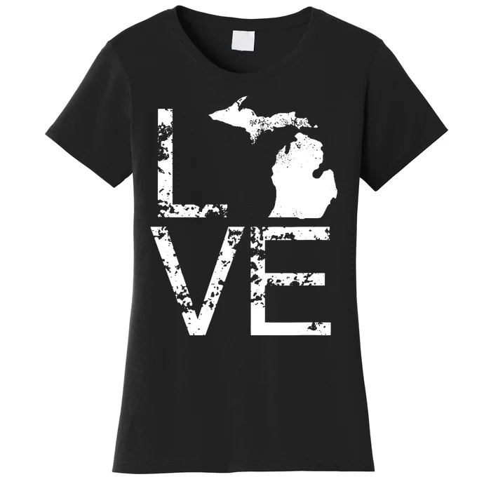 Michigan Love Mi State Home Pride Map Distressed Women's T-Shirt