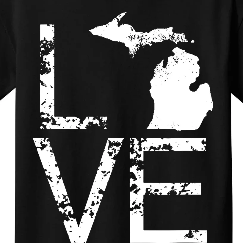 Michigan Love Mi State Home Pride Map Distressed Kids T-Shirt