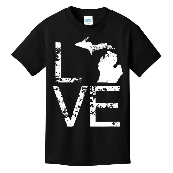 Michigan Love Mi State Home Pride Map Distressed Kids T-Shirt