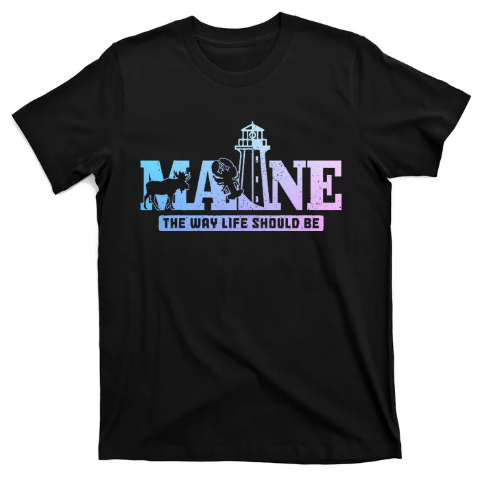 Maine Lighthouse Moose Lobster Pride Vintage Souvenir T-Shirt