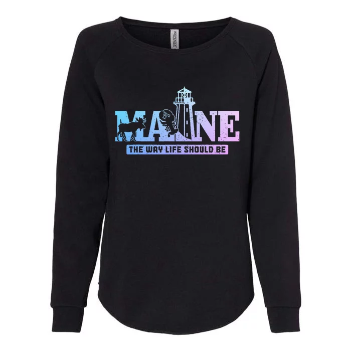 Maine Lighthouse Moose Lobster Pride Vintage Souvenir Womens California Wash Sweatshirt