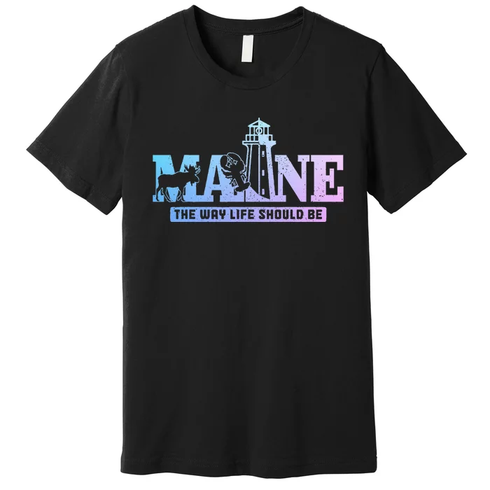 Maine Lighthouse Moose Lobster Pride Vintage Souvenir Premium T-Shirt