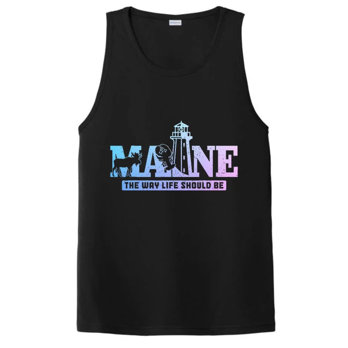 Maine Lighthouse Moose Lobster Pride Vintage Souvenir Performance Tank