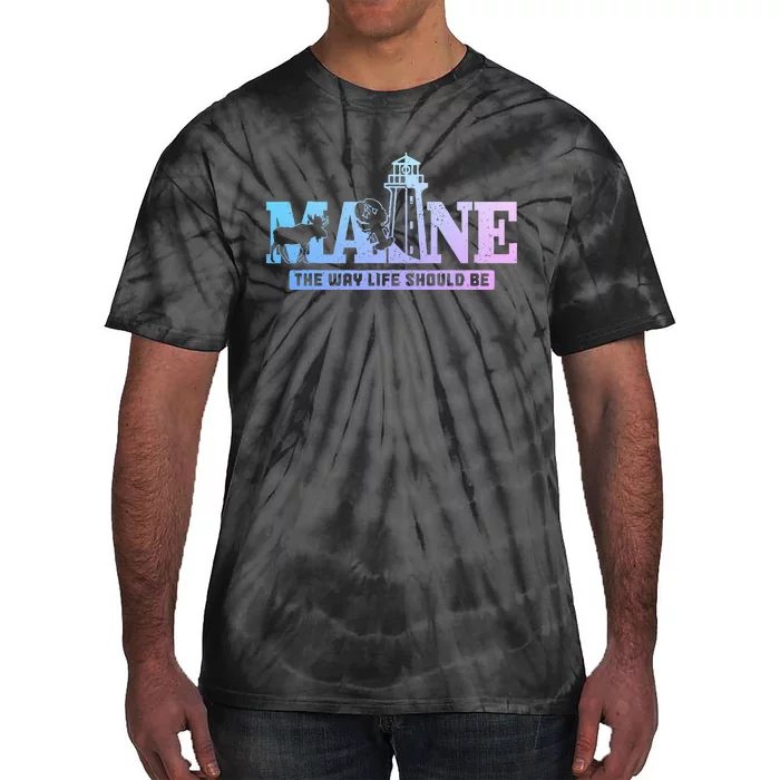 Maine Lighthouse Moose Lobster Pride Vintage Souvenir Tie-Dye T-Shirt