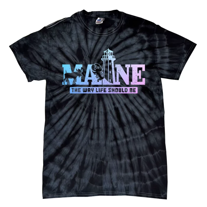 Maine Lighthouse Moose Lobster Pride Vintage Souvenir Tie-Dye T-Shirt