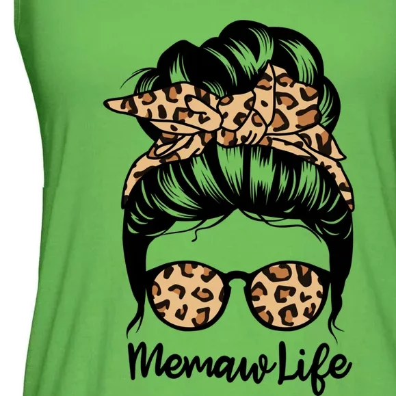 Memaw Life Messy Bun Hair Funny Leopard Memaw Gift Ladies Essential Flowy Tank