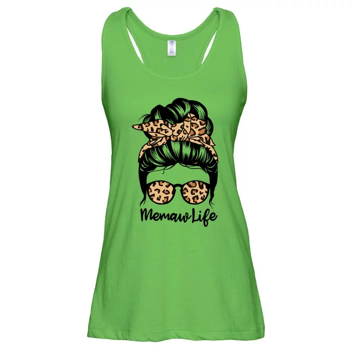 Memaw Life Messy Bun Hair Funny Leopard Memaw Gift Ladies Essential Flowy Tank