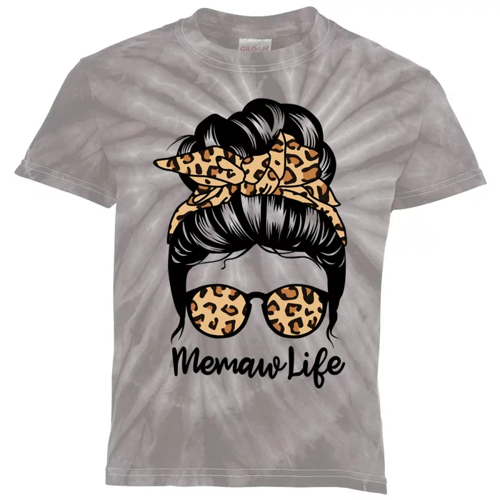 Memaw Life Messy Bun Hair Funny Leopard Memaw Gift Kids Tie-Dye T-Shirt