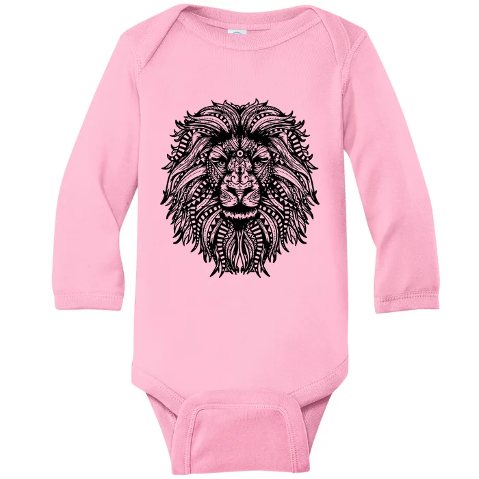 Mandala Lion Baby Long Sleeve Bodysuit