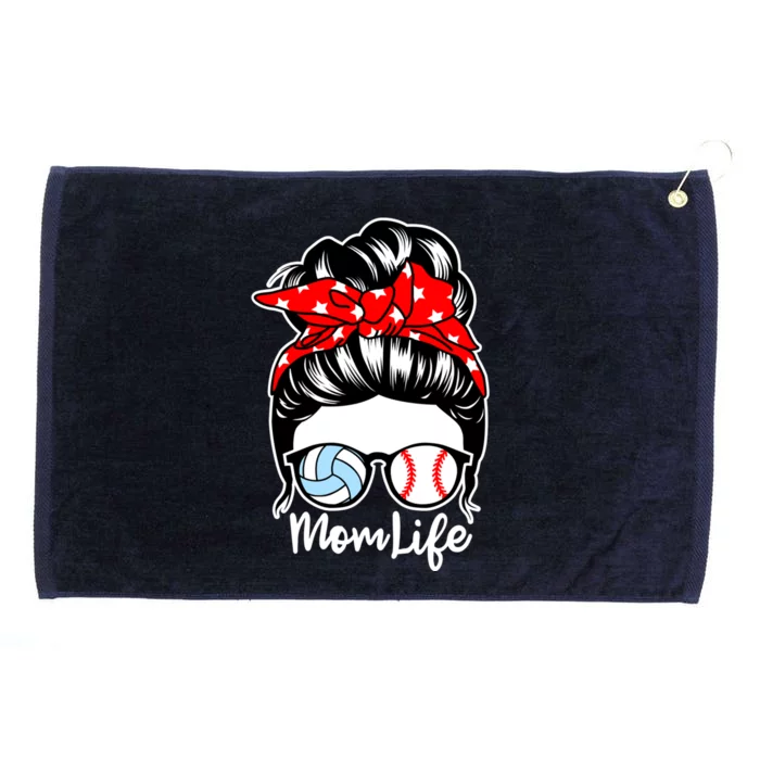 Mom Life Messy Bun Hair Baseball Volleyball Player Mom Gift Grommeted Golf Towel