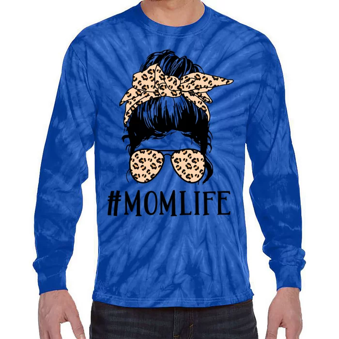 Mom Life Messy Bun Hair Glasses Gift Tie-Dye Long Sleeve Shirt