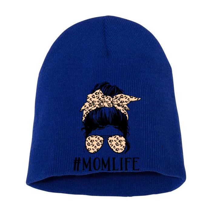 Mom Life Messy Bun Hair Glasses Gift Short Acrylic Beanie