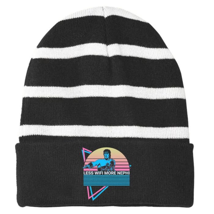 Mormon Lds Missionary Less Wifi More Nephi Striped Beanie with Solid Band