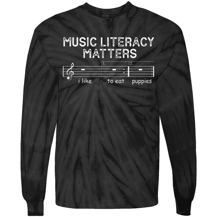 Music Literacy Matters I Like To Eat Puppies Tie-Dye Long Sleeve Shirt