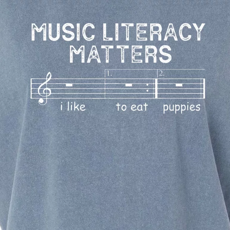 Music Literacy Matters I Like To Eat Puppies Garment-Dyed Women's Muscle Tee