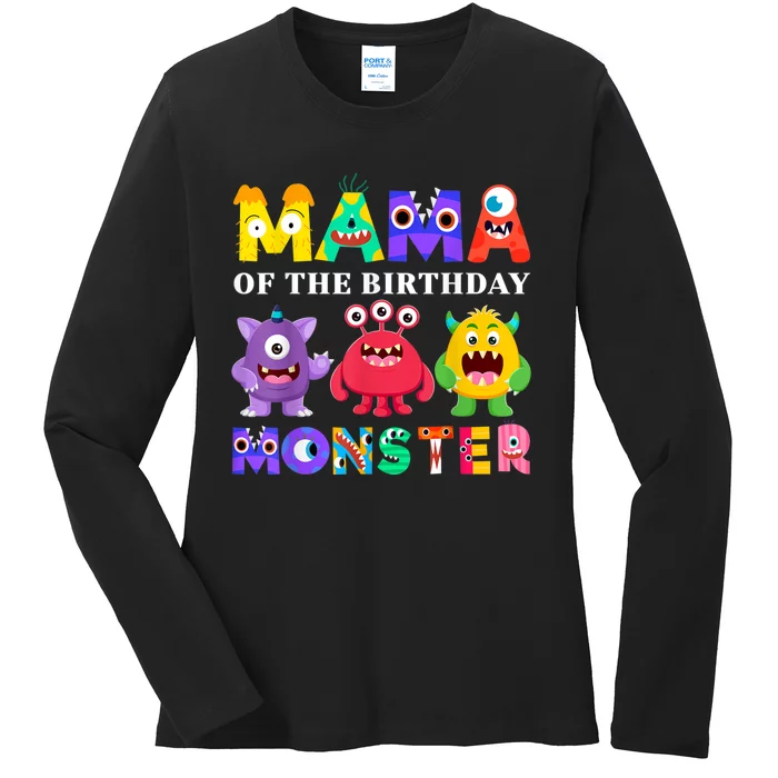 Mama Little Monster 1st Birthday Party Family Monster Ladies Long Sleeve Shirt