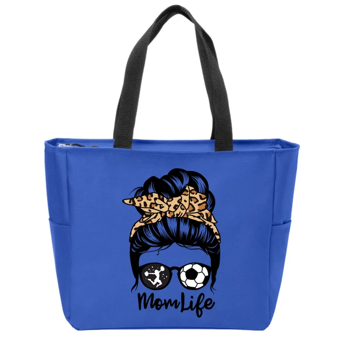 Mom Life Messy Bun Hair Funny Soccer Cheer Mom Gift Zip Tote Bag