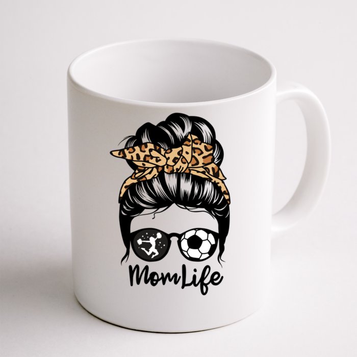 Mom Life Messy Bun Hair Funny Soccer Cheer Mom Gift Front & Back Coffee Mug