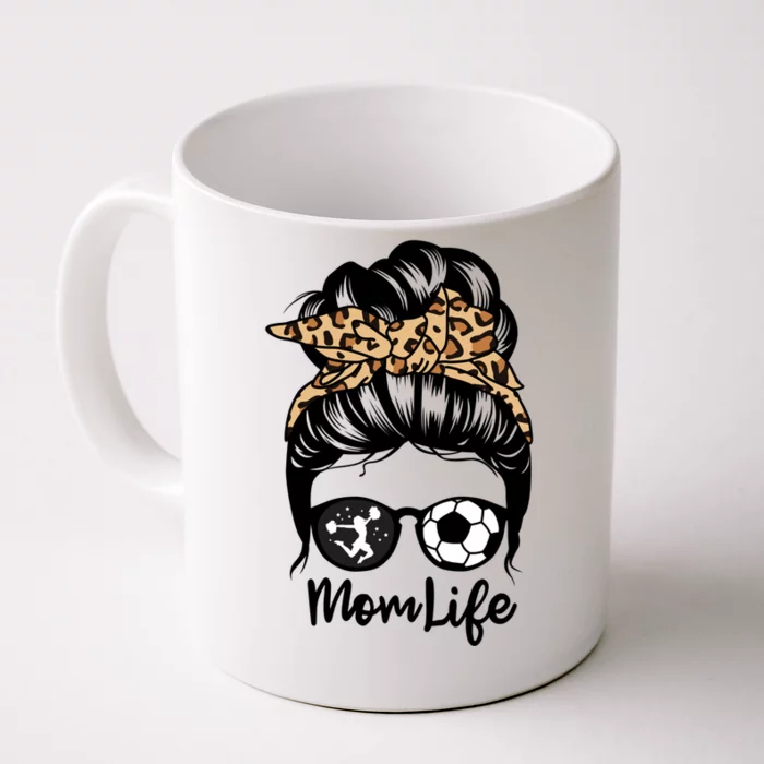 Mom Life Messy Bun Hair Funny Soccer Cheer Mom Gift Front & Back Coffee Mug