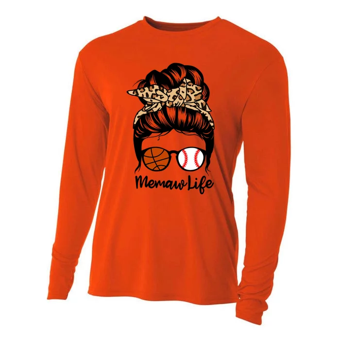 Memaw Life Messy Bun Hair Funny Baseball Basketball Memaw Cute Gift Cooling Performance Long Sleeve Crew