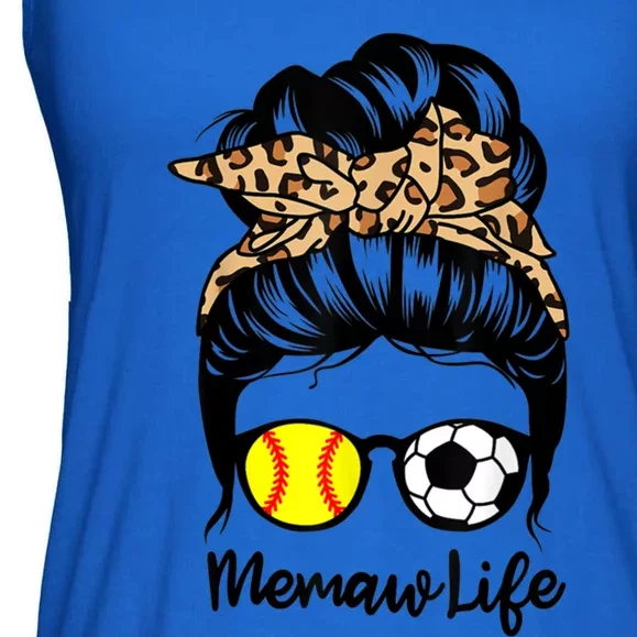 Memaw Life Messy Bun Hair Soccer Softball Memaw Gift Ladies Essential Flowy Tank