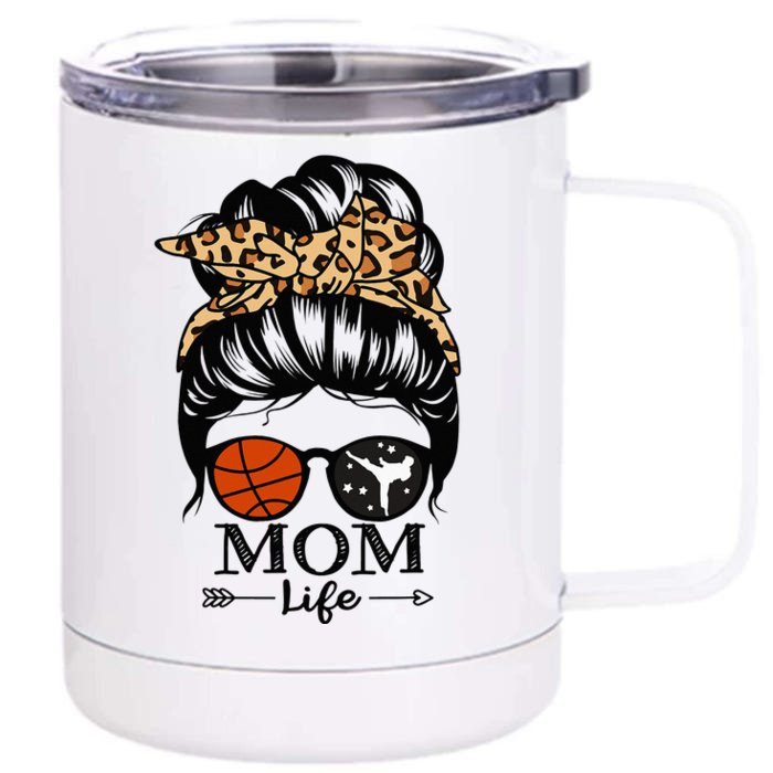 Mom Life Messy Bun Hair retro Basketball Karate Mom Front & Back 12oz Stainless Steel Tumbler Cup