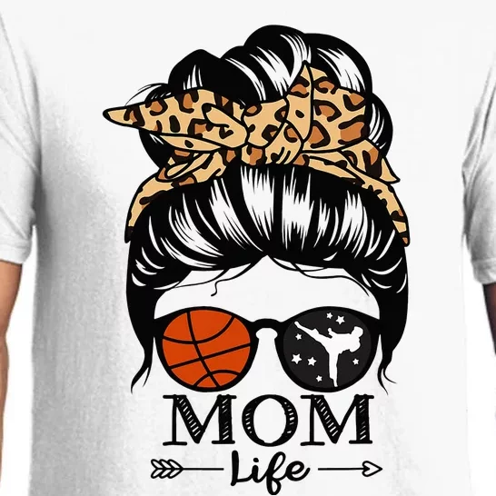 Mom Life Messy Bun Hair retro Basketball Karate Mom Pajama Set