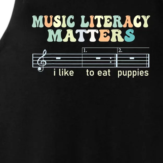 Music Literacy Matters I Like To Eat Puppies Ladies Tri-Blend Wicking Tank