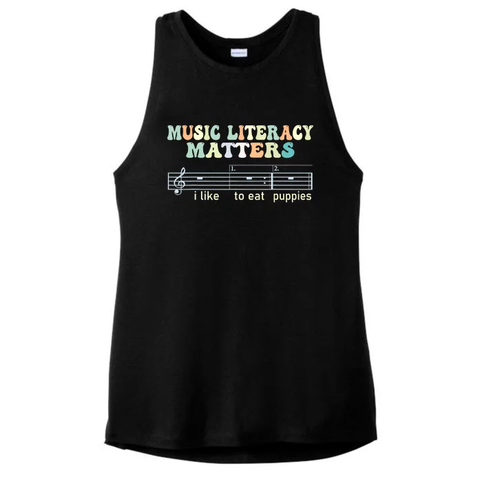 Music Literacy Matters I Like To Eat Puppies Ladies Tri-Blend Wicking Tank